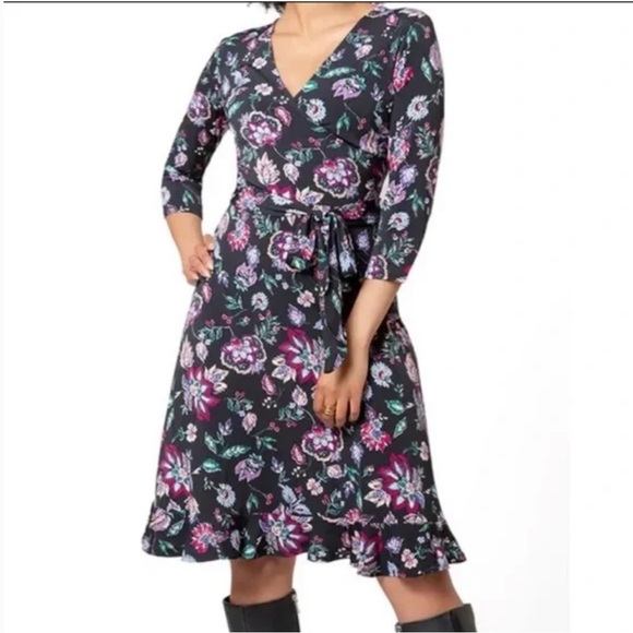 Leota Libby Faux Wrap Knit Dress Size Small New With Tags Dark Floral - Picture 2 of 13